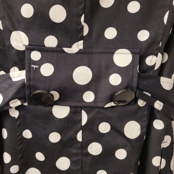 Stylish Polka Dot Trench Coat  Double Breasted Half Sleeve Mid Length Sz M - Picture 10 of 16